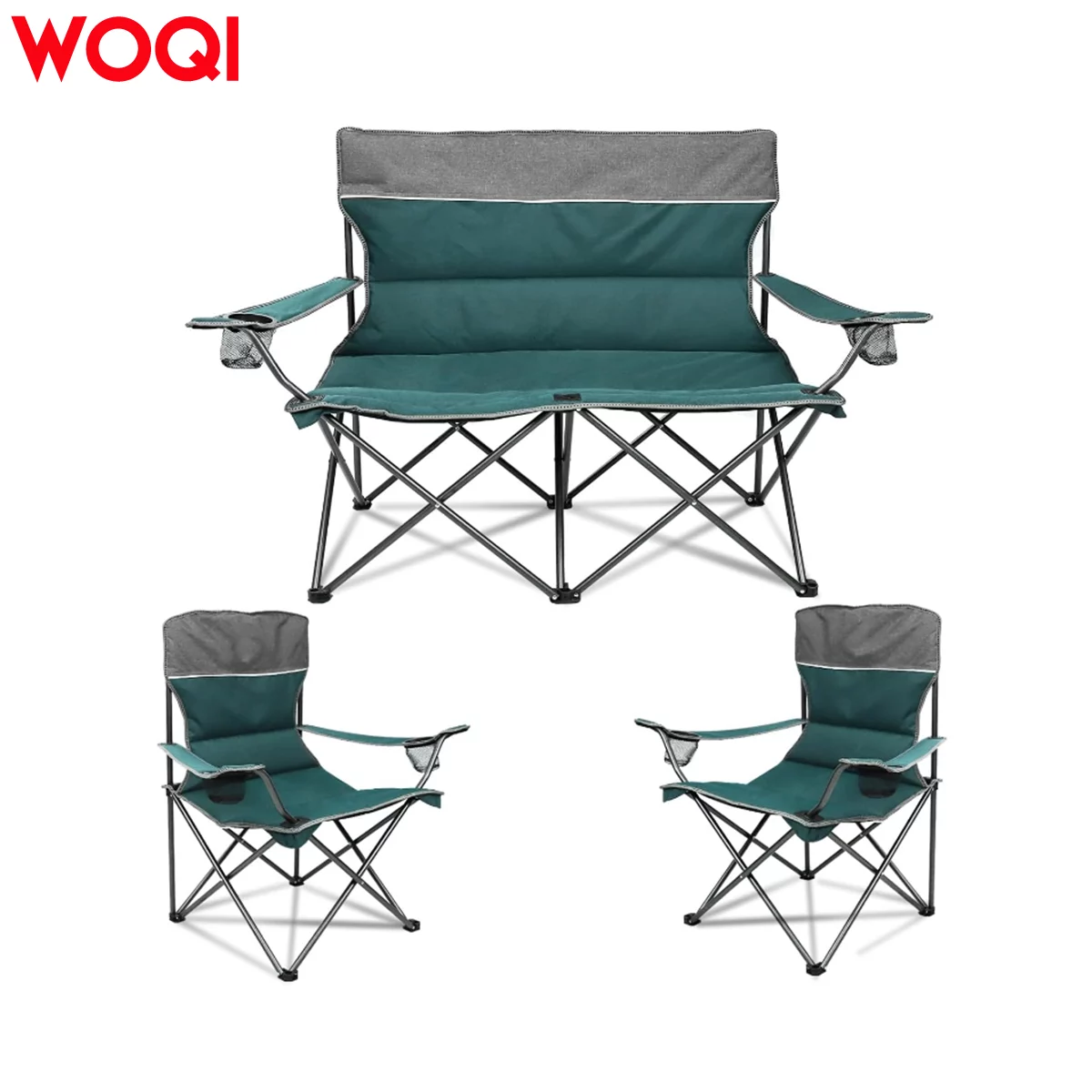WOQI 3 Piece Folding Lawn Chair Set with Cup Holder
