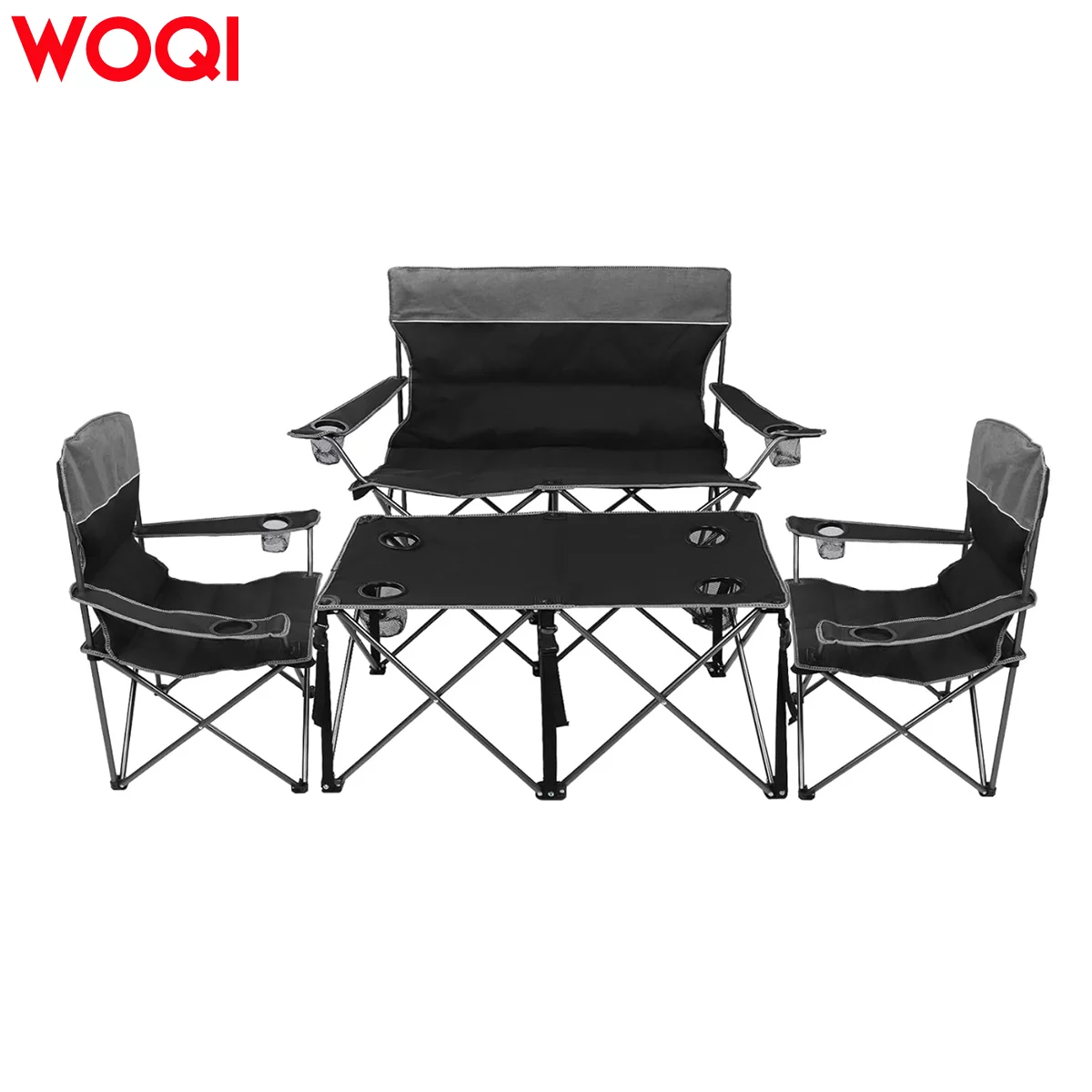 WOQI 4 Piece Folding Lawn Chair Set with Table,Cup Holder