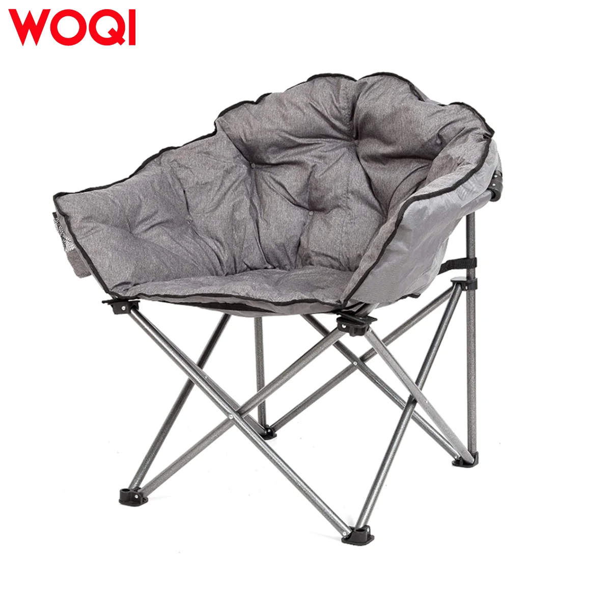 WOQI Padded Cushion Outdoor Folding Lounge Patio Club Chair, Gray
